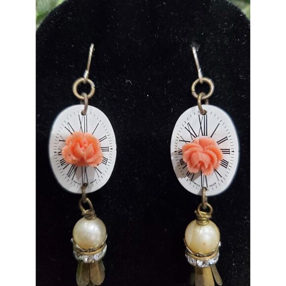 Women's Custom Multicolor Floral With Round Stone Drop Dangle Earrings Set - Picture 5 of 9